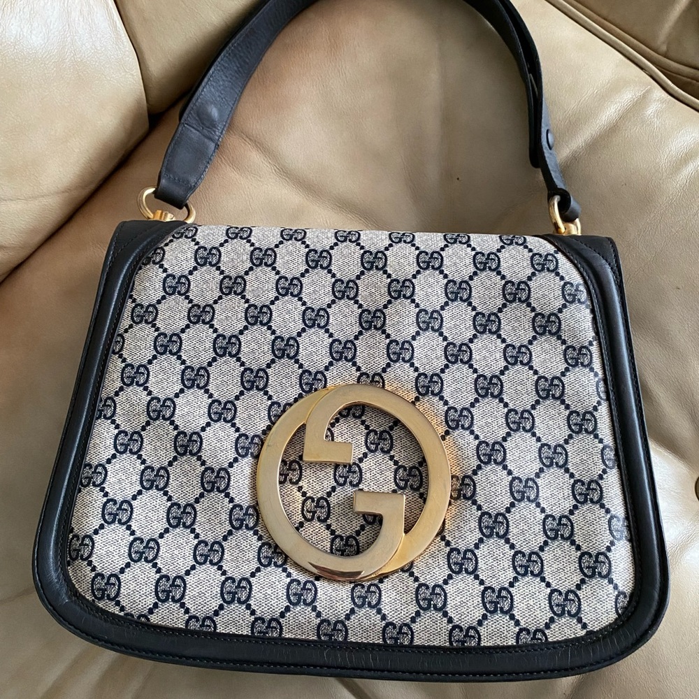 RARE Vintage Gucci 70s Blondie Shoulder Bag GG Saddle COA